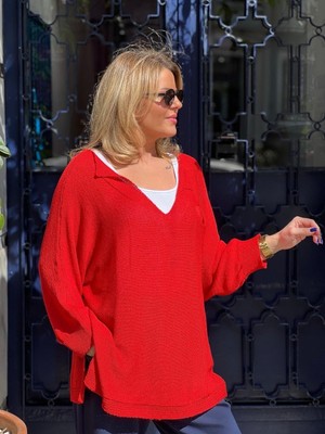 Fibula Meserize Asimetrik Yaka Yarasa Kol Standart Beden Triko Bluz 36-48 Bedenler Arsına Olur