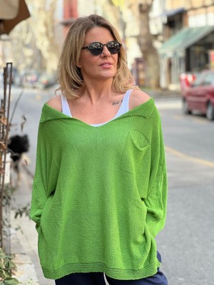 Fibula Meserize Asimetrik Yaka Yarasa Kol Standart Beden Triko Bluz 36-48 Bedenler Arsına Olur