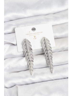 Balkan Grup Pirinç Gümüş Renk Balık Sırtı Model Zirkon Taşlı Kadın Küpe