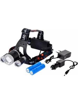 Nemere 3 Başlıklı Şarjlı Kafa Feneri WT-256 - T6 ve Cree5 LED Uzun Menzilli Tepe Lambası
