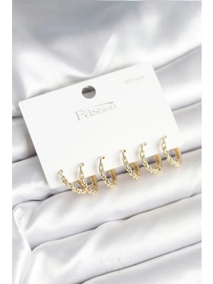 Balkan Grup Gold Renk Burgu Halka Model 925 Ayar Gümüş Çivili Pirinç Küpe Seti