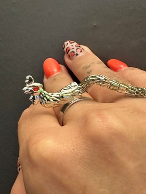 Gönülden Tasarım Kırmızı Göz Çift Parmak Denizatı Yüzük Seti Ayarlanabilir Boy