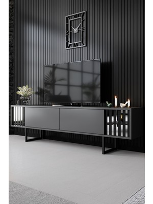 Line Chrome Demir Ayaklı Antrasit Tv Ünitesi Tv Sehpası