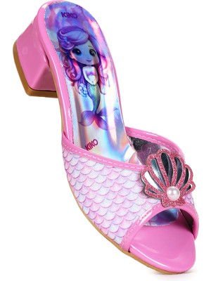Kiko Kids Coral Deniz Kızı Topuklu Kız Çocuk Simli Abiye Terlik Pembe