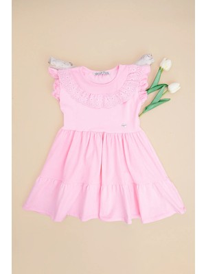 FullaModa Dantelli Bisiklet Yaka Kız Çocuk Elbise