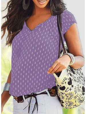 Nnstartshopping  V Yaka Baskılı Mikro Kumaş Bluz