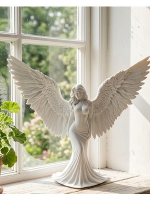 Kyops Sanatsal Melek Heykeli Kanatlı Kadın Figürlü 3D Dekoratif Biblo - Lisinya