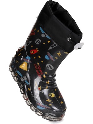 Kiko Kids Savana Su Geçirmez Erkek Çocuk Yağmur Çizmesi Siyah - Sarı