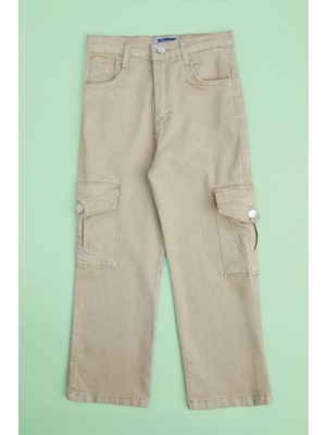 FullaModa Beli Ayarlanabilir Kargo Cepli Palazzo Kız Çocuk Pantolon