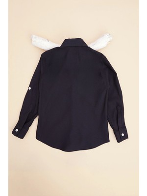 FullaModa Yazı Baskılı Kolu Katlamalı Erkek Çocuk Gömlek