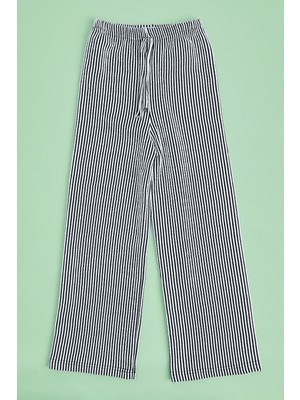 FullaModa Beli Lastikli Çizgili Palazzo Kız Çocuk Pantolon