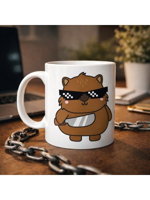 Cool Ayıcık Tasarımlı Porselen Kupa Model 84 – Eğlenceli, Karizmatik Dikkat Çekici Kahve Kupası