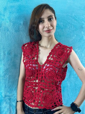 Gönülden Tasarım El Örgüsü Motifli Süveter Kadın Bluz