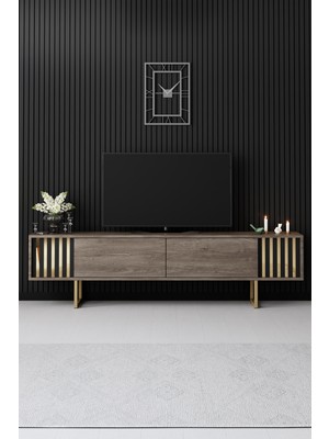 Line Gold Demir Ayaklı Ceviz Tv Ünitesi Tv Sehpası