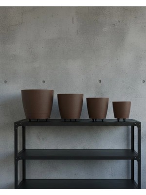 Balkan Grup 4’lü 3D Modern Kahverengi Vazo Seti Ayaklı Dekoratif Saksı Takımı