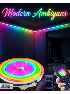 MegaSepet Mey Ithalat® Dekoratif Rgb LED Şerit Neon Işık 3 Metre Su Geçirmez Uzaktan Kumandalı Ortam Aydınlatması