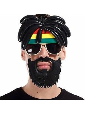Decostyle Rasta Peruklu Rasta Sakallı Bob Marley Bıyıklı Parti Gözlüğü 27X18 cm