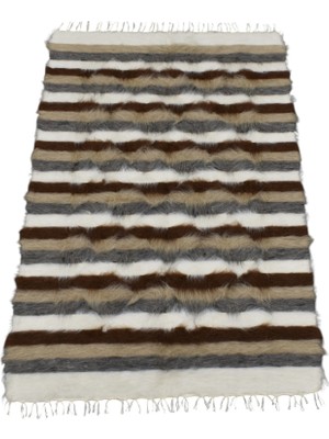 Zehra Abla Halı Yeni El Dokuma Çizgili Nadir Tiftik Yün Siirt Battaniyesi Kilim 7097