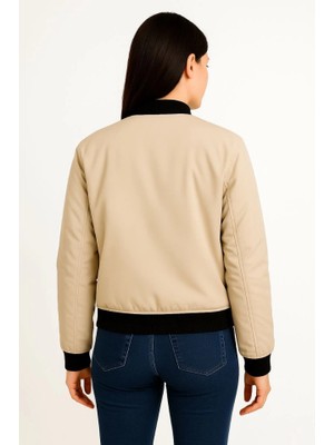 Gacha Içi Astarlı Fermuarlı Bomber Mont Ceket - Bej