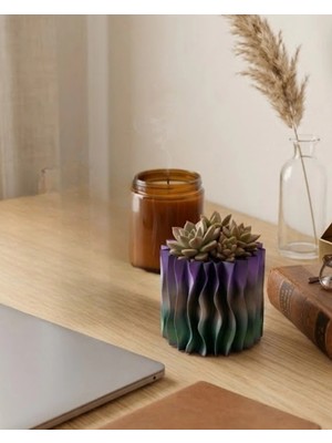 tp Buğz Modern Dalgalı Yüzey Tasarımlı Mor 3D Dekoratif Saksı Vazo
