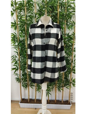 Hynova Kadın Uzun Kollu Ekoseli Önden Düğmeli Dokuma Uzun Gömlek