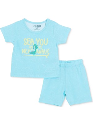 Hellobaby Erkek Bebek Pijama Takımı Taşıtlar Baskılı Çıtçıtlı Bisiklet Yaka Kısa Kol Reçme