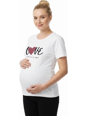 Baby Mom Anne Hamile Tişört Yazı Baskılı Bisiklet Yaka Kısa Kol