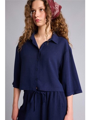 DeFacto Oversıze Gömlek Yaka Keten Karışımlı Kısa Kollu GÖMLEK H0210AX26SP