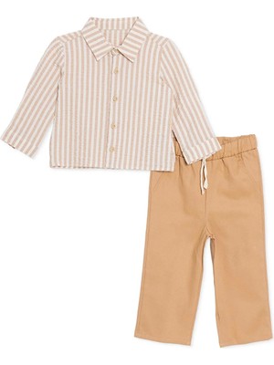 Hellobaby Erkek Bebek Çizgili Düğmeli Gömlek Yaka Uzun Kol Reçme