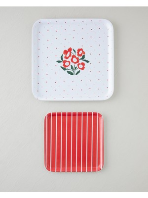 English Home Bright Parade Melamin 2’li Kaydırmaz Tepsi 33-24 cm Kırmızı