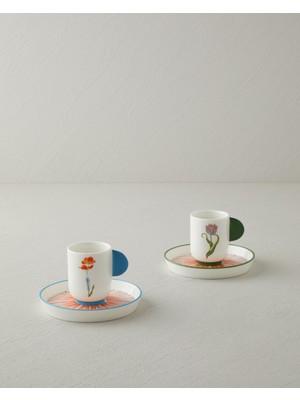 English Home Bright Blossom Porselen 4 Parça 2 Kişilik Kahve Fincan Takımı 90 ml Renkli