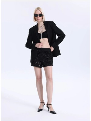 In The Mood For Love Lastikli Bel Regular Fit Siyah Kadın Şort ITMFL-SHT22