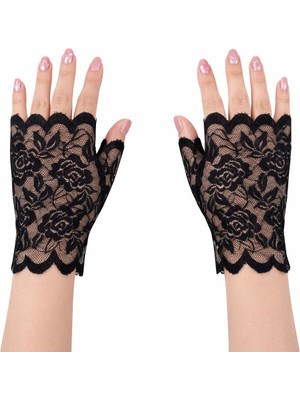 Siyah Dantel Parmaksız Kısa Eldiven