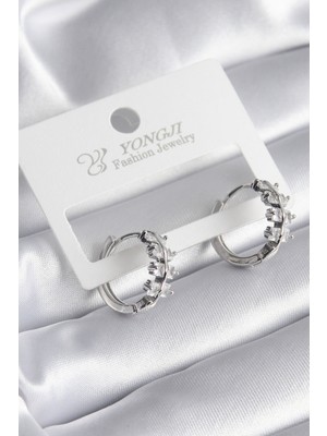 Hatıra Kutusu Pirinç Gümüş Renk Zirkon Taşlı Kadın Küpe - Lisinya