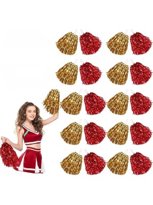 Kırmızı Altın Metalik Dolgun Gösteri Ponponu 20 Adet (10 Çift)