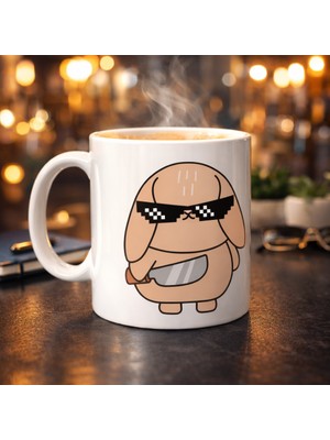 Cool Tavşan Tasarımlı Porselen Kupa Model 93 – Eğlenceli, Havalı Dolu Kahve Kupası