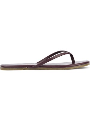 Tkees Kadın Parmak Arası Terlik Bordo Suni Deri Konforlu Yaz Kullanımı İçin