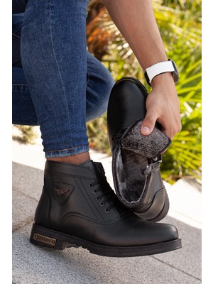 Daxtors D0504 Siyah Kışlık Kar Botu Kürklü Malzeme ile Soğuğa Dayanıklı Platform Topuk