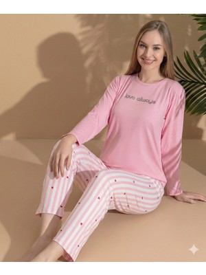 Gecem Giyim Boyraz ML-01022 Kadın Milan Uzun Kol Pijama Takımı