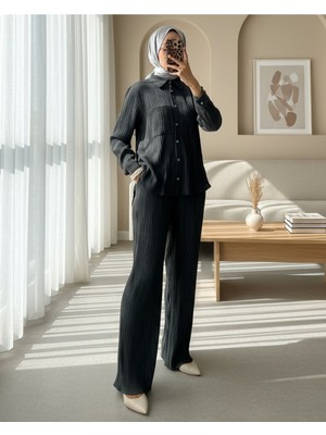 Modamorfo Tek Cepli Fitilli Tensel Kumaş Ikili Takım  -Antrasit