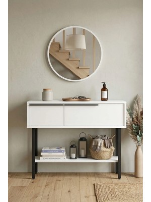 Robin Home Lidya Dresuar Aynalı Kapaklı Metal Ayaklı Beyaz