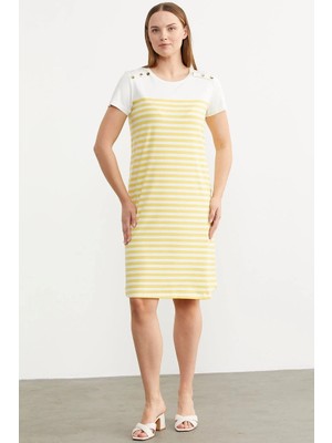 Gecem Giyim Sementa 77482 Düğme Detaylı Çizgili Penye Elbise