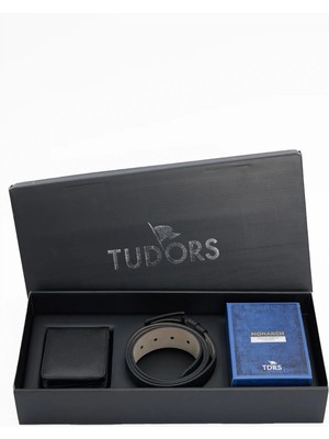 Tudors Özel Kutulu Erkek 3'lü Set Hediyelik - Çeyizlik Parfüm, Vegan Kemer ve Cüzdan Seti