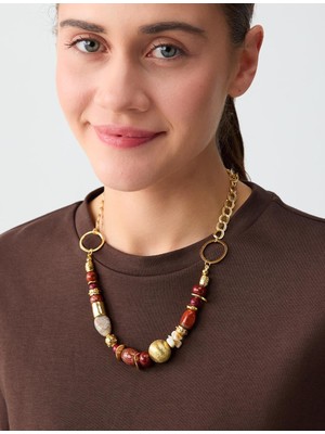 Jimmy Key Bordo Boncuk Detaylı Halkalı Ayarlanabilir Kolye