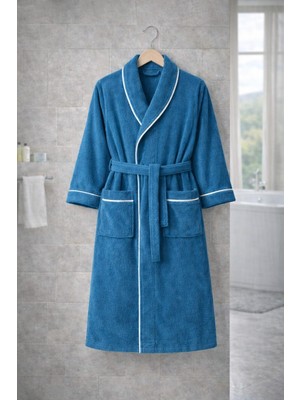 Serafina Pamuklu Unisex Şalyaka Bornoz Yumaşak Dokulu Biye Detaylı