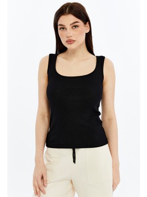 Defy's Kadın U Yaka %100 Pamuklu Kolsuz Dokulu Esnek Basic Günlük Tişört