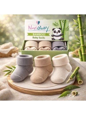 Novibaby 3'lü Bambu Yenidoğan Bebek Çorabı I Uncle I 0-6 Ay