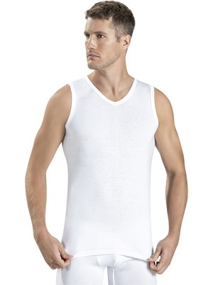 Jiber Erkek Beyaz Pamuklu V Yaka Atlet Yumuşak Dokulu Nefes Alabilir Özellikte