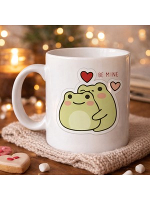 Model 41 Mine Tasarımlı Sevimli Kurbağa Desenli Porselen Kupa Aşk Temalı Özel Tasarım Kahve Kupa