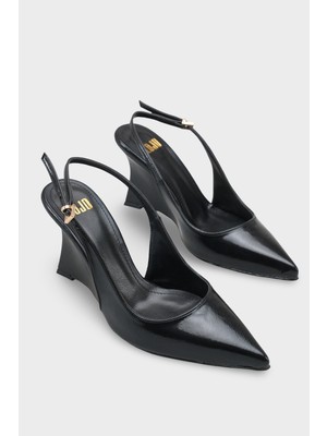Lojo Kadın Sivri Burun Dolgu Topuklu Şık Sandalet Agis Siyah